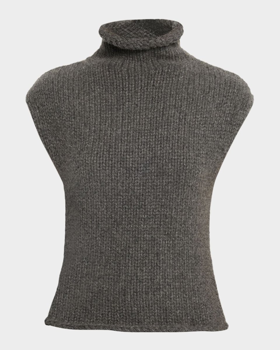 Sly Cap-Sleeve Turtleneck Cashmere Top